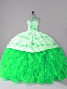 Artistic Lace Up 15 Quinceanera Dress Embroidery and Ruffles Sleeveless Court Train