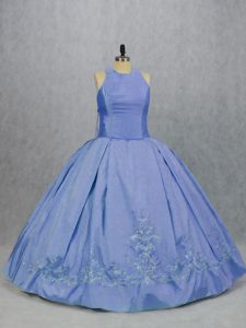 Blue Sleeveless Floor Length Embroidery Zipper 15 Quinceanera Dress