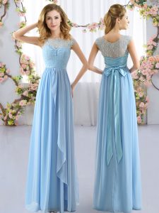 Light Blue Cap Sleeves Chiffon Side Zipper Court Dresses for Sweet 16 for Wedding Party