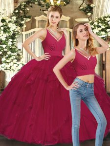 Stylish Red Sleeveless Ruffles Floor Length Vestidos de Quinceanera