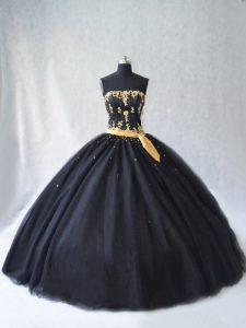 Elegant Black Sleeveless Appliques Floor Length 15 Quinceanera Dress