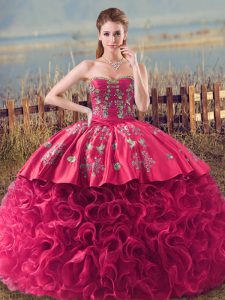 Sophisticated Coral Red 15th Birthday Dress Fabric With Rolling Flowers Sleeveless Embroidery and Ruffles