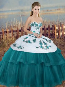 Chic Teal Sleeveless Floor Length Embroidery and Bowknot Lace Up Sweet 16 Quinceanera Dress