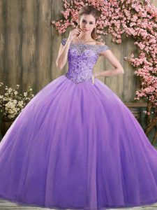 Luxury Beading Sweet 16 Quinceanera Dress Lavender Lace Up Sleeveless Floor Length