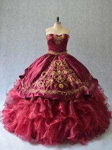 Lace Up Quinceanera Gowns Burgundy for Sweet 16 and Quinceanera with Beading and Embroidery Brush Train