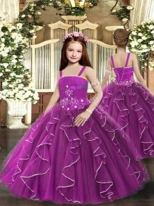 Custom Designed Floor Length Lace Up Pageant Dress Toddler Purple for Party and Sweet 16 and Wedding Party with Ruffles