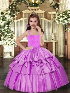 Straps Sleeveless Lace Up Ruffled Layers Child Pageant Dress in Lilac