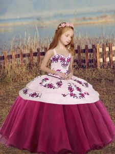 Ball Gowns Kids Formal Wear Fuchsia Straps Sleeveless Floor Length Lace Up