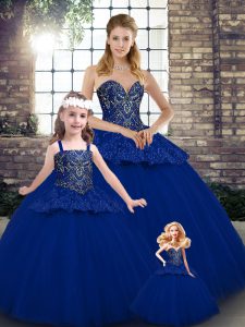 Clearance Ball Gowns Sweet 16 Dresses Royal Blue Sweetheart Tulle Sleeveless Floor Length Lace Up