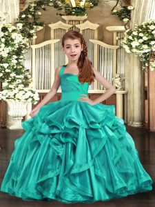 Organza Sleeveless Floor Length Pageant Gowns For Girls and Ruffles