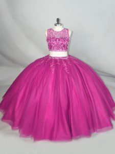 Trendy Floor Length Zipper 15 Quinceanera Dress Fuchsia for Sweet 16 and Quinceanera with Beading