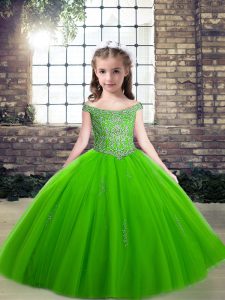 Sleeveless Floor Length Beading Lace Up High School Pageant Dress with