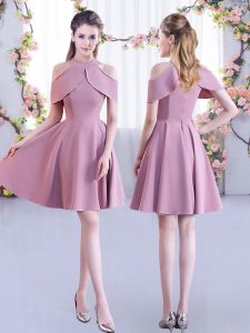 Lavender Chiffon Zipper Vestidos de Damas Short Sleeves Mini Length Ruching