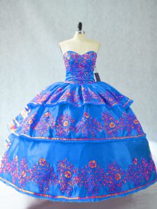 Charming Blue Lace Up Quinceanera Dress Embroidery Sleeveless Floor Length