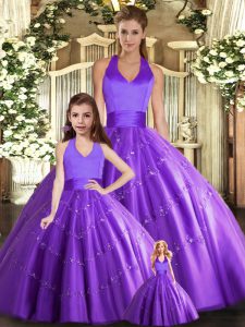 Pretty Purple Tulle Lace Up Quinceanera Dress Sleeveless Floor Length Beading