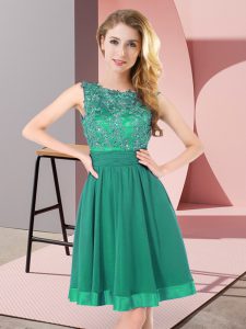 Spectacular Turquoise Scoop Neckline Beading and Appliques Dama Dress Sleeveless Backless