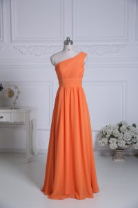 Pretty Orange One Shoulder Zipper Ruching Dama Dress Sleeveless