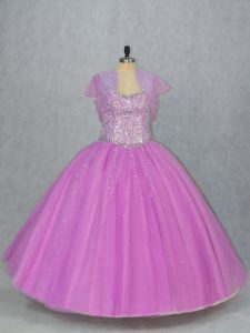 Exceptional Lilac Sweetheart Lace Up Beading Vestidos de Quinceanera Sleeveless