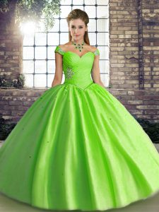 Elegant Off The Shoulder Neckline Beading Ball Gown Prom Dress Sleeveless Lace Up