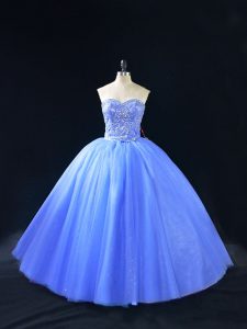 Fantastic Sweetheart Sleeveless Tulle Quince Ball Gowns Beading Lace Up