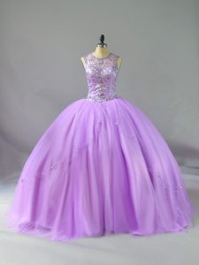Glorious Lavender Sleeveless Beading Floor Length Quinceanera Dress