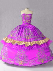 Fancy Satin and Organza Sleeveless Floor Length Vestidos de Quinceanera and Embroidery and Bowknot