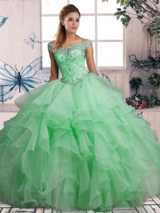 Beautiful Apple Green Lace Up Vestidos de Quinceanera Beading and Ruffles Sleeveless Floor Length