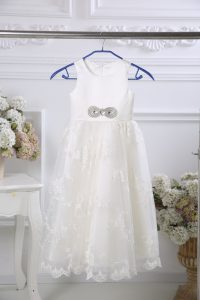 White Tulle Zipper Toddler Flower Girl Dress Sleeveless Floor Length Beading and Lace
