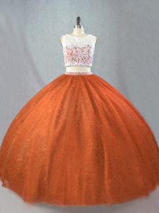Floor Length Rust Red 15th Birthday Dress Scoop Sleeveless Zipper