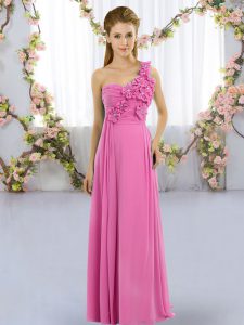 Smart Floor Length Lace Up Damas Dress Rose Pink for Wedding Party with Hand Made Flower