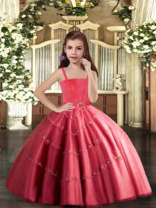 Adorable Tulle Sleeveless Floor Length Little Girl Pageant Gowns and Beading