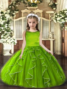 Affordable Olive Green Scoop Neckline Ruffles Girls Pageant Dresses Sleeveless Lace Up