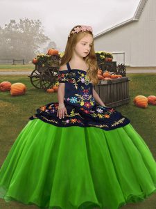 Lace Up Straps Embroidery Little Girls Pageant Dress Wholesale Organza Sleeveless