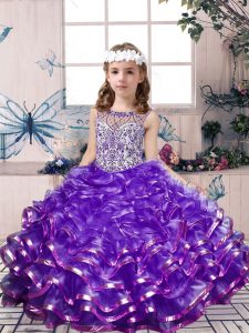 Lavender Sleeveless Organza Lace Up Pageant Dress for Teens for Party and Wedding Party