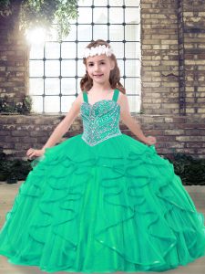 Beading Pageant Dress for Teens Turquoise Lace Up Sleeveless Floor Length