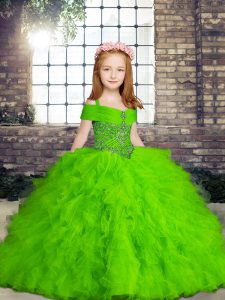 Hot Selling Straps Lace Up Beading Child Pageant Dress Sleeveless