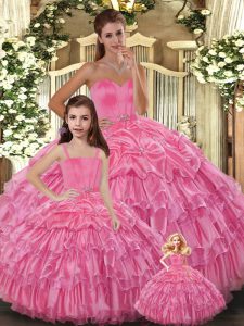 Ruffled Layers Vestidos de Quinceanera Rose Pink Lace Up Sleeveless Floor Length