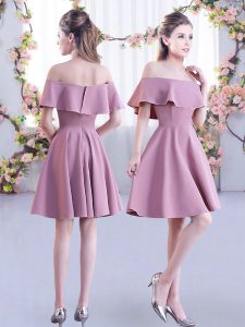 Inexpensive Ruching Vestidos de Damas Pink Zipper Short Sleeves Mini Length