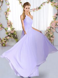 Lavender One Shoulder Lace Up Ruching Vestidos de Damas Sleeveless
