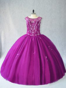 Luxury Sleeveless Lace Up Floor Length Beading Ball Gown Prom Dress