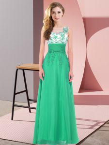 Romantic Floor Length Backless Damas Dress Turquoise for Wedding Party with Appliques