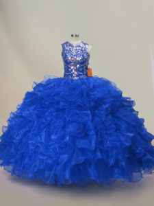 Sleeveless Lace Up Floor Length Ruffles and Sequins Quinceanera Dresses