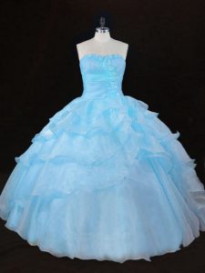 Aqua Blue Sleeveless Organza Lace Up Quinceanera Dress for Sweet 16 and Quinceanera
