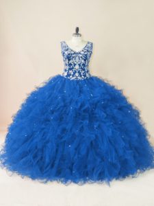 Decent Backless Sweet 16 Quinceanera Dress Blue for Sweet 16 and Quinceanera with Beading and Ruffles
