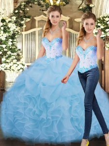 High Quality Ball Gowns 15 Quinceanera Dress Blue Sweetheart Organza Sleeveless Floor Length Lace Up