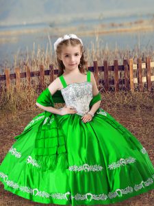 Floor Length Green Pageant Dresses Straps Sleeveless Lace Up