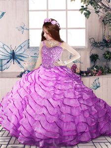 Elegant Organza Sleeveless Pageant Gowns For Girls Court Train and Ruffled Layers