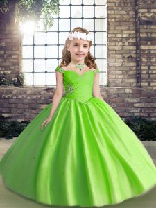 Tulle Spaghetti Straps Sleeveless Lace Up Beading and Ruching Girls Pageant Dresses in