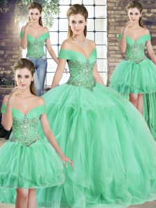 Enchanting Tulle Sleeveless Floor Length Ball Gown Prom Dress and Beading and Ruffles