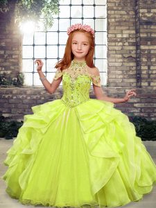 Luxurious Organza Sleeveless Floor Length Little Girl Pageant Dress and Beading